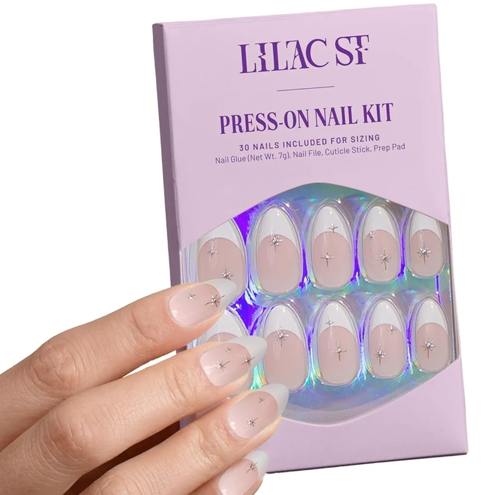 30 Pcs Press On Nails French Tips Manicure Medium Almond Shape